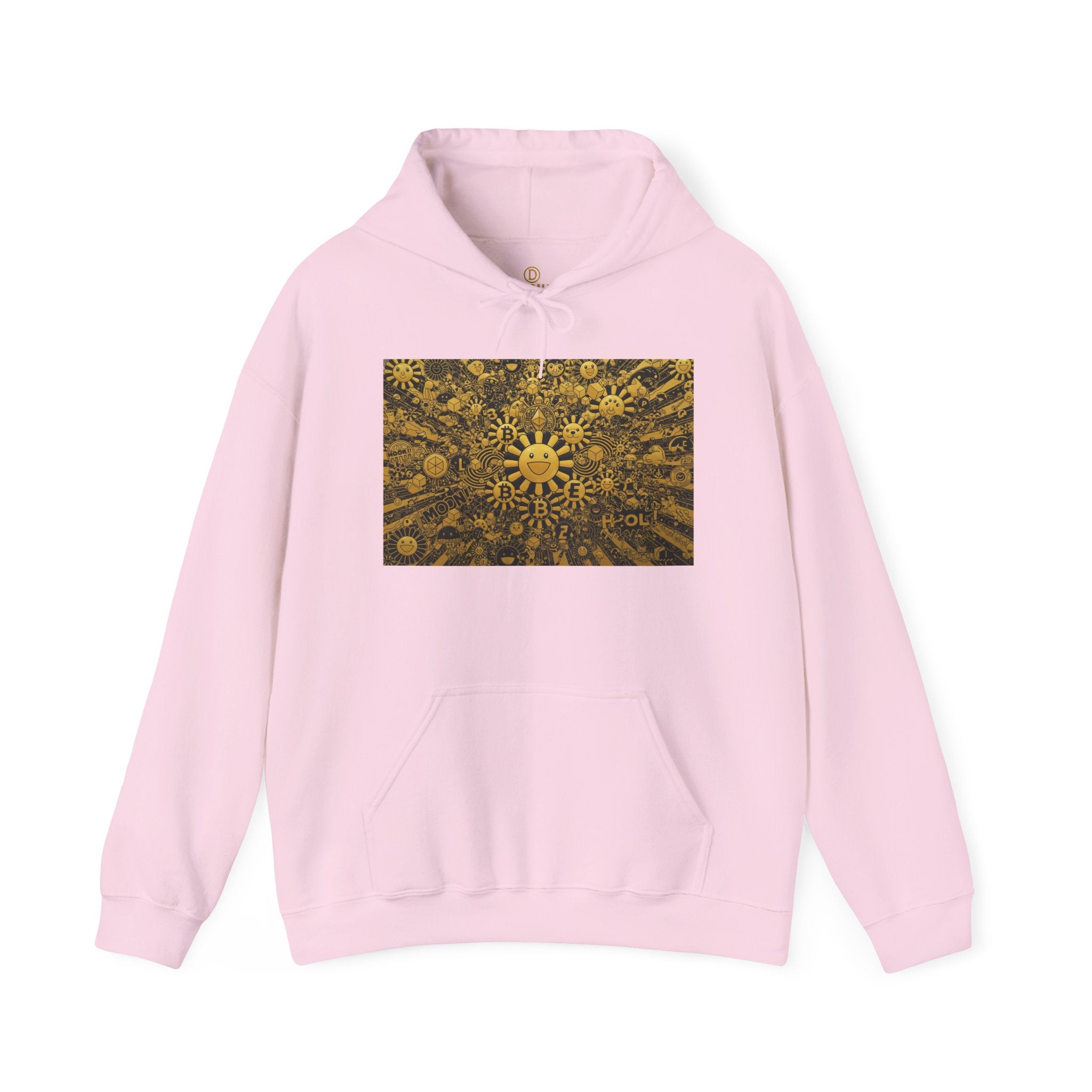Solar Mandala Hoodie — Golden Sunburst Graphic Pullover