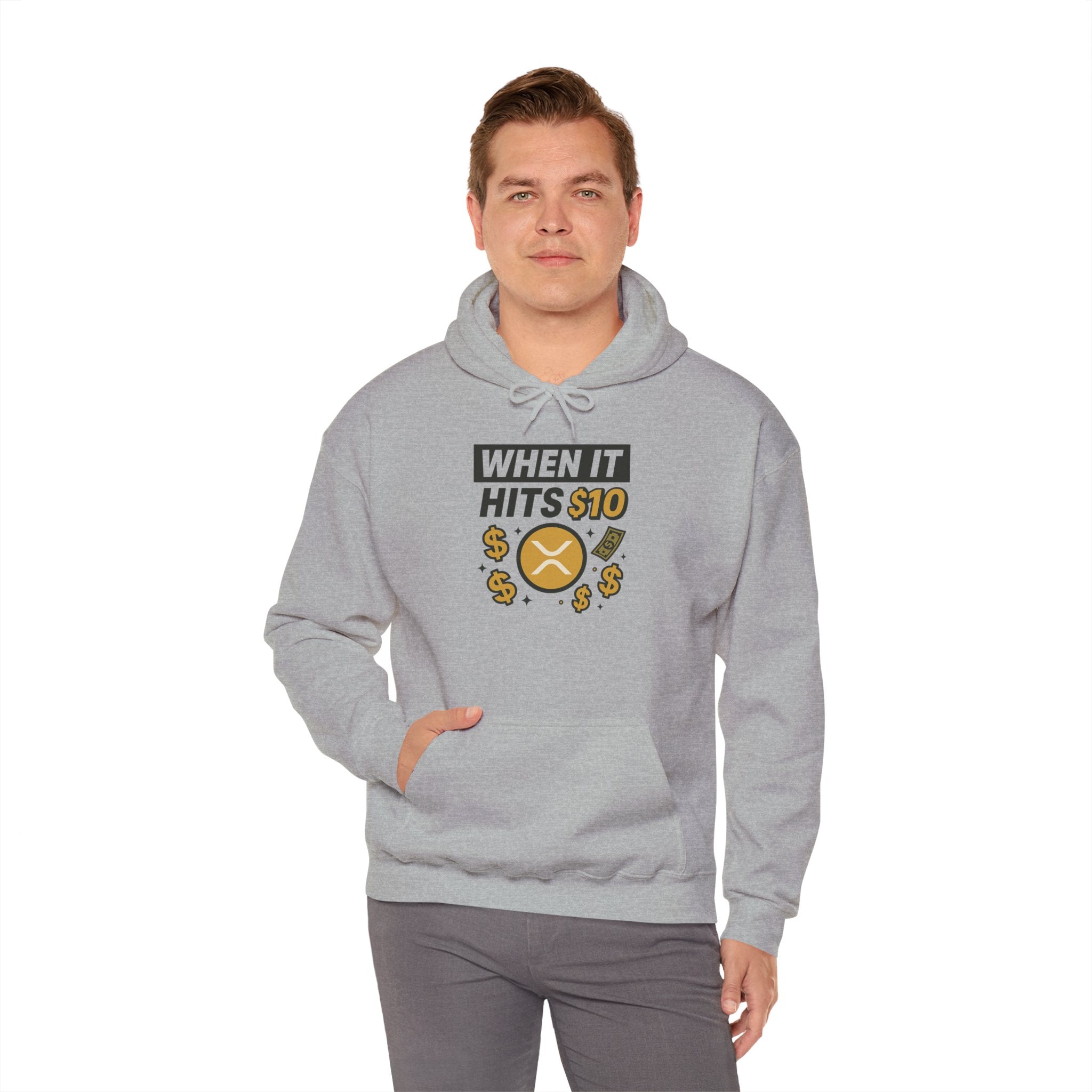Crypto HODL Hoodie – "When It Hits 10" Funny XRP Coin Sweatshirt