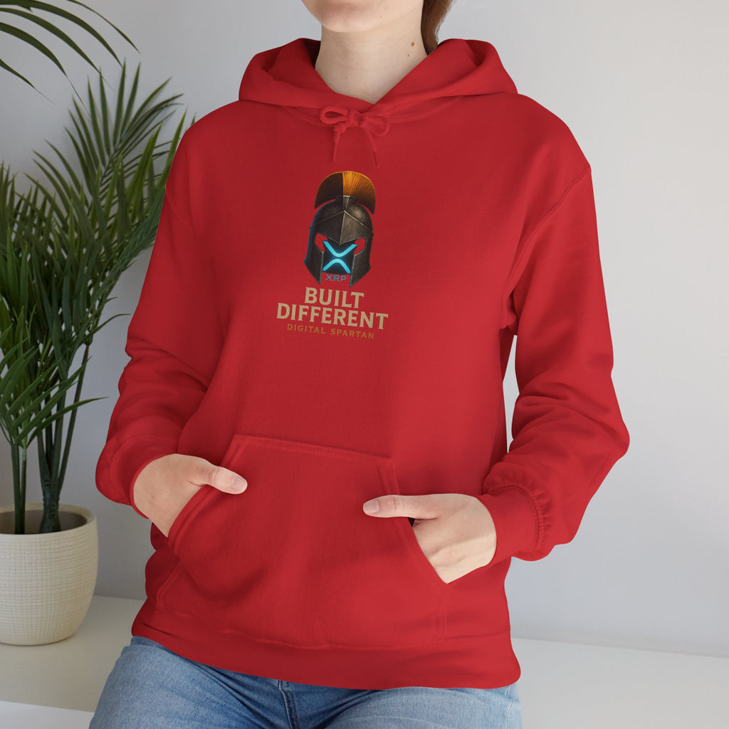 Built Different Hoodie — Futuristic Spartan Helmet Graphic Pullover