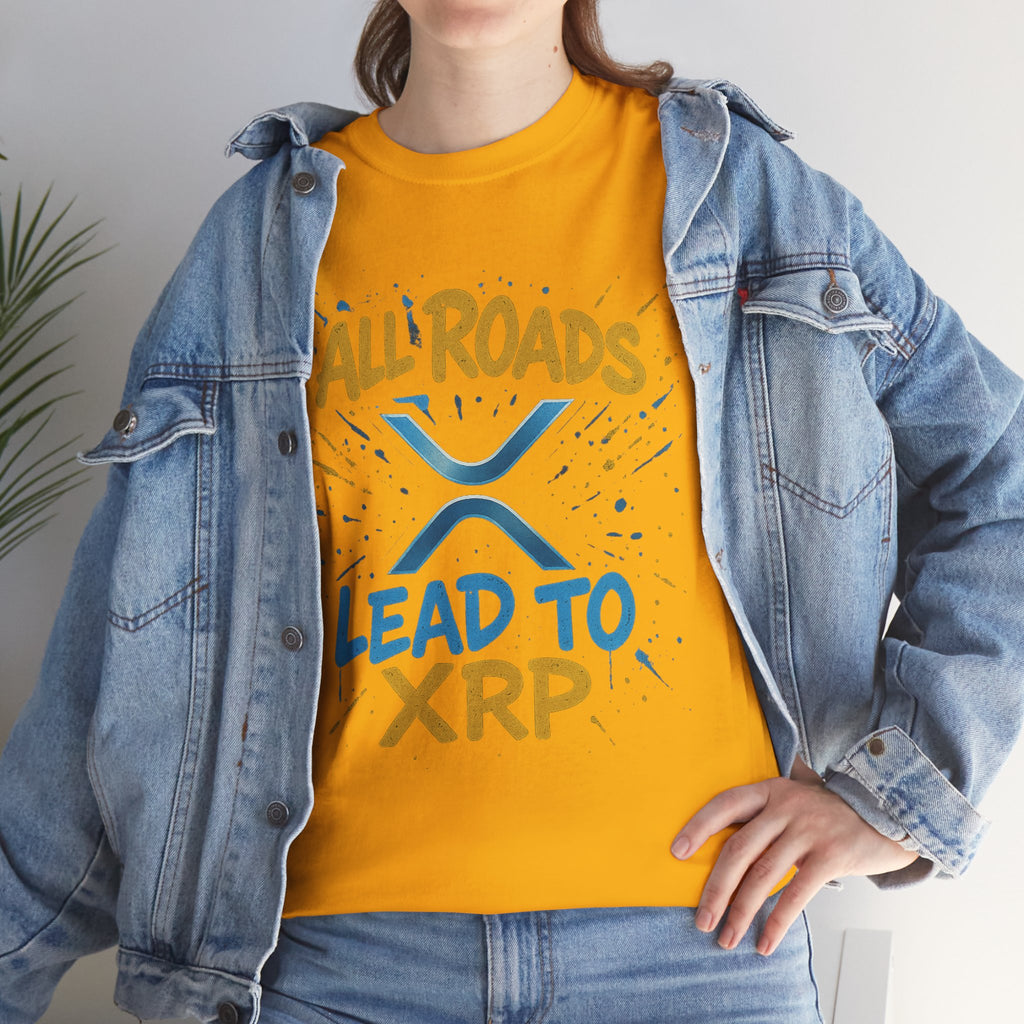 XRP Crypto Tee — "All Roads Lead to XRP" Casual Cryptocurrency Shirt