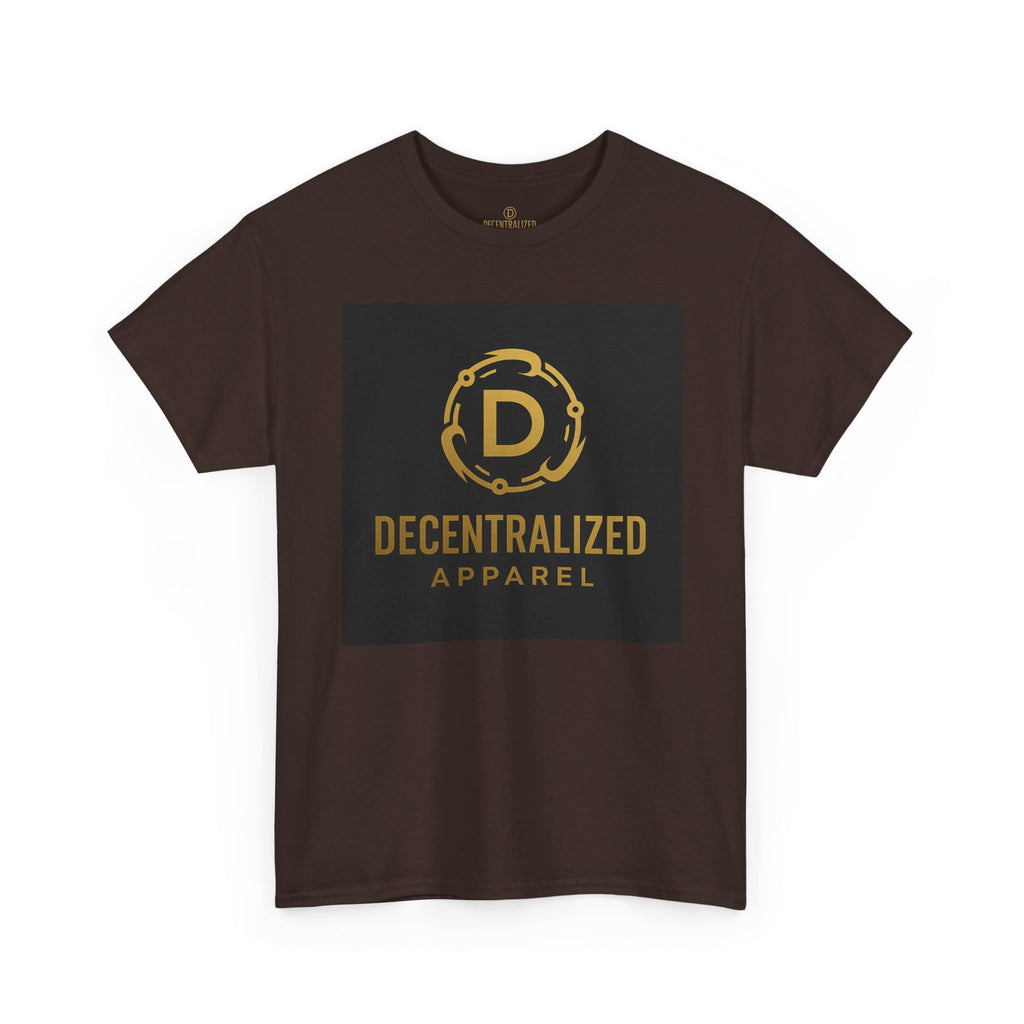 Decentralized Apparel Logo Tee — Gold Emblem Cotton T-Shirt