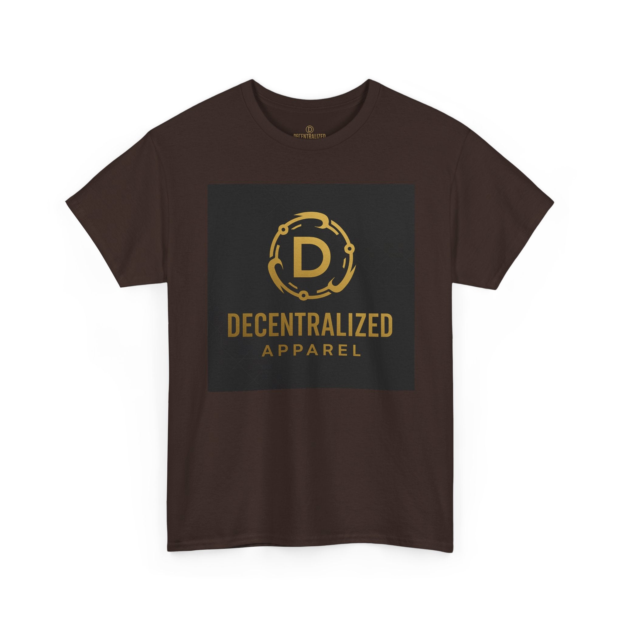 Decentralized Apparel Logo Tee — Gold Emblem Cotton T-Shirt