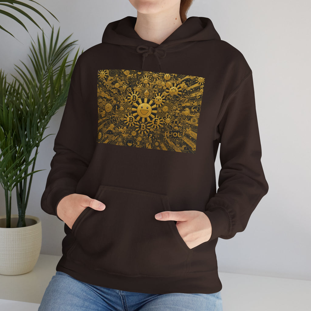 Solar Mandala Hoodie — Golden Sunburst Graphic Pullover