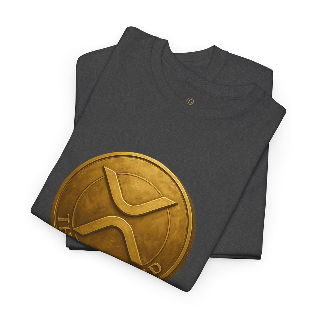XRP Ledger Trophy T‑Shirt – Gold Ripple Coin on Pedestal Crypto Tee
