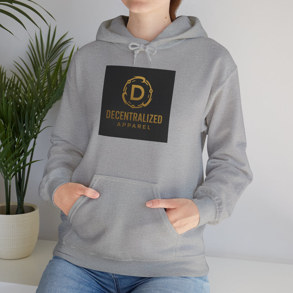 Decentralized Apparel Logo Hoodie – Gold Emblem Streetwear Sweatshirt