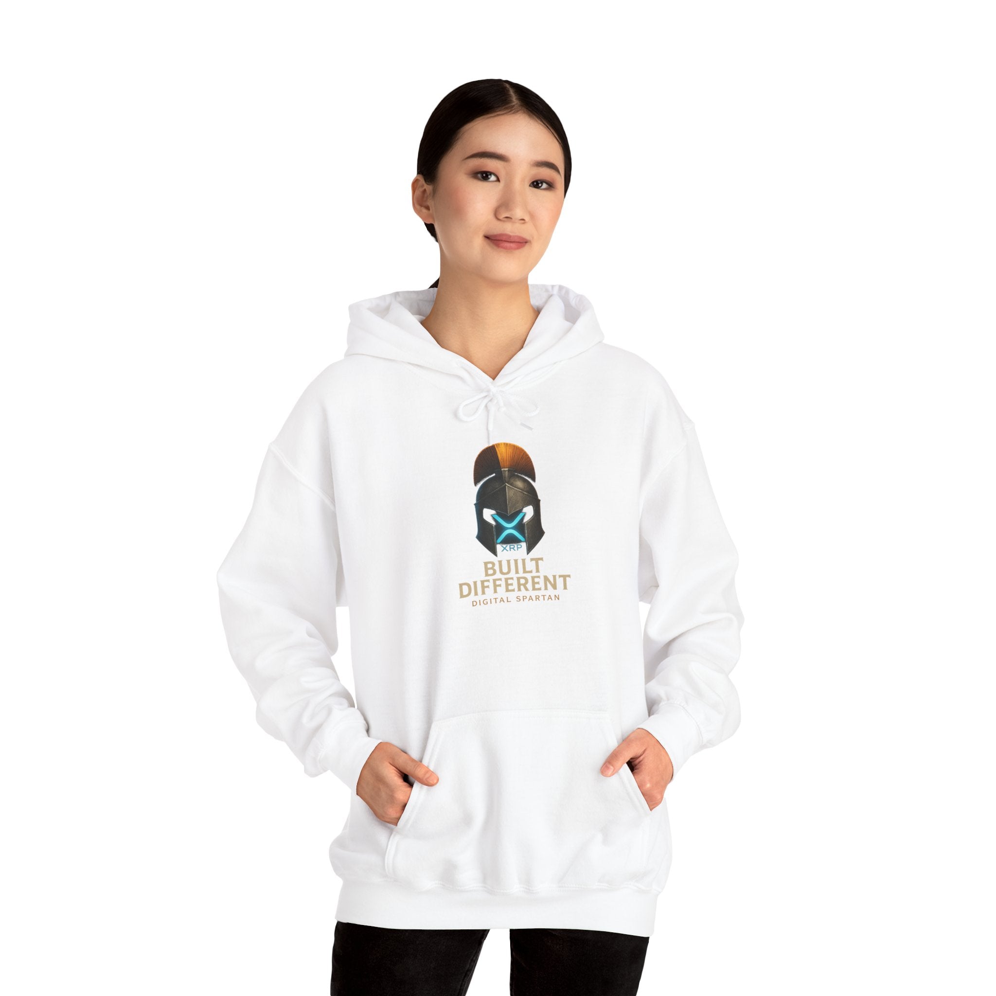 Built Different Hoodie — Futuristic Spartan Helmet Graphic Pullover