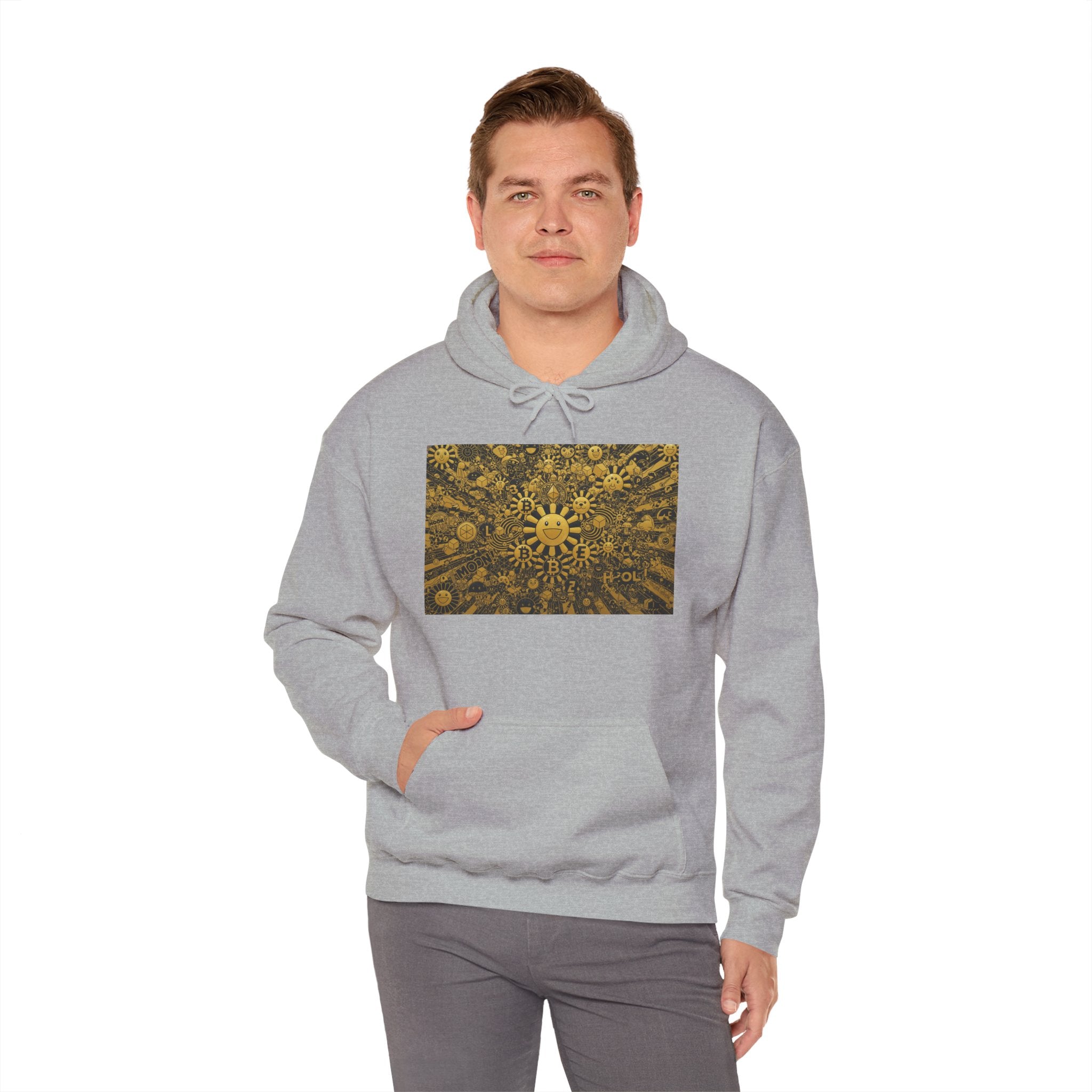 Solar Mandala Hoodie — Golden Sunburst Graphic Pullover