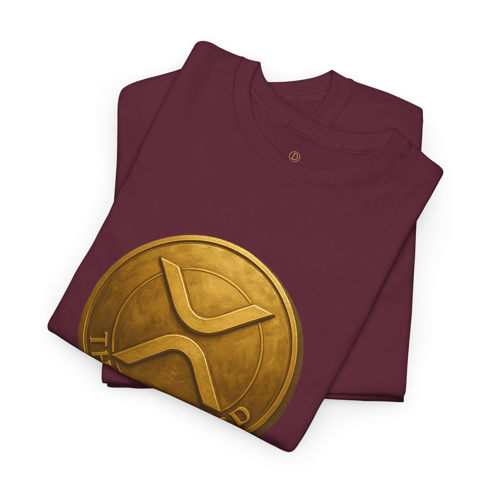 XRP Ledger Trophy T‑Shirt – Gold Ripple Coin on Pedestal Crypto Tee
