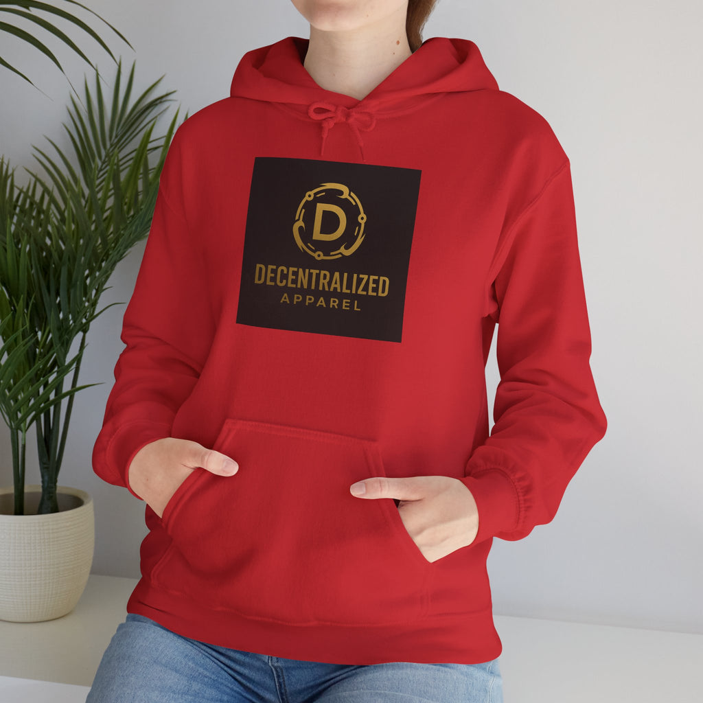 Decentralized Apparel Logo Hoodie – Gold Emblem Streetwear Sweatshirt