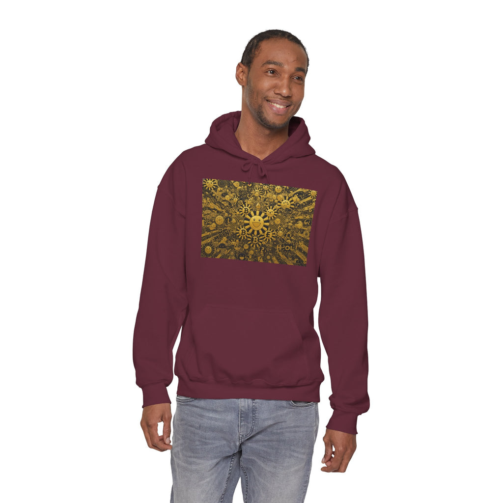 Solar Mandala Hoodie — Golden Sunburst Graphic Pullover