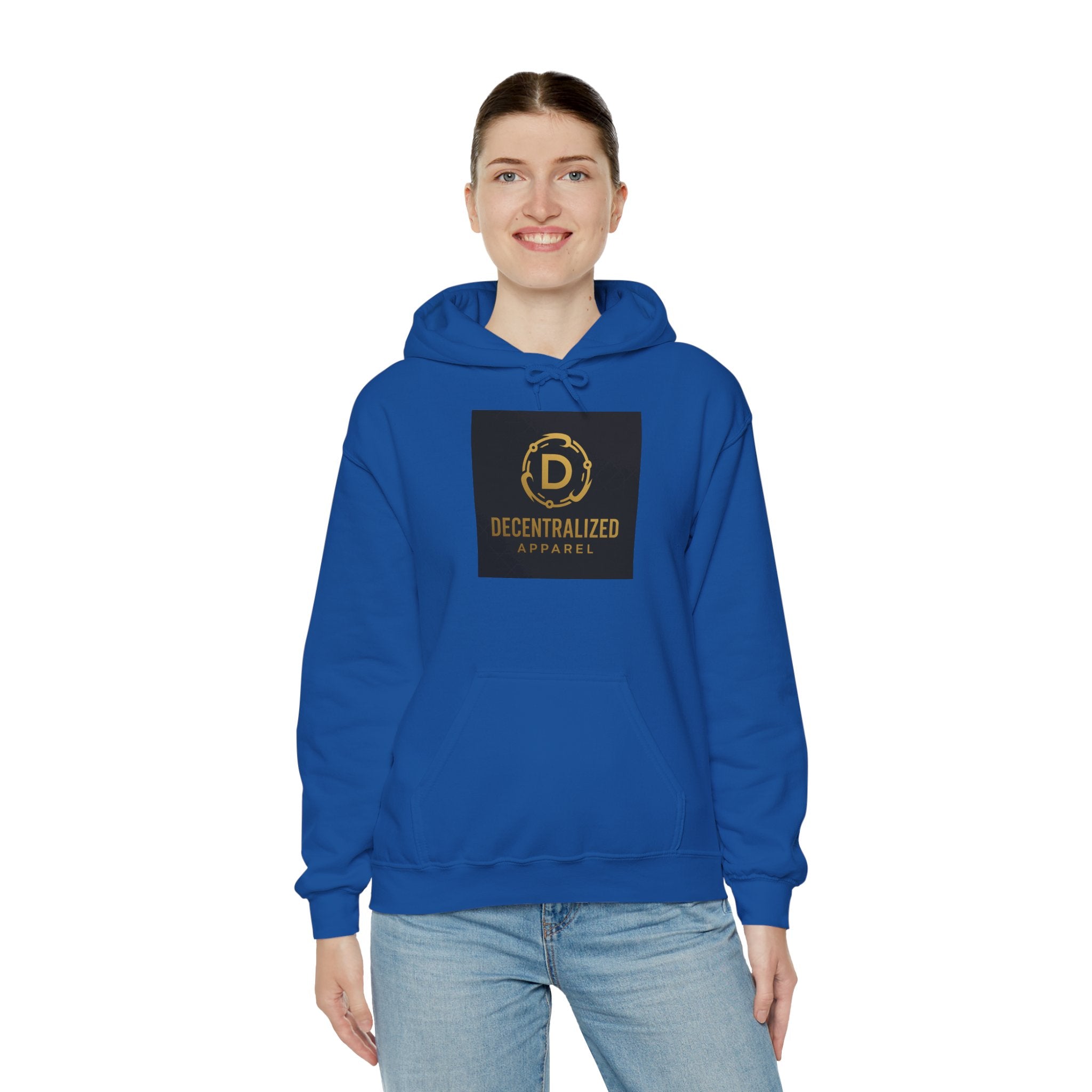 Decentralized Apparel Logo Hoodie – Gold Emblem Streetwear Sweatshirt