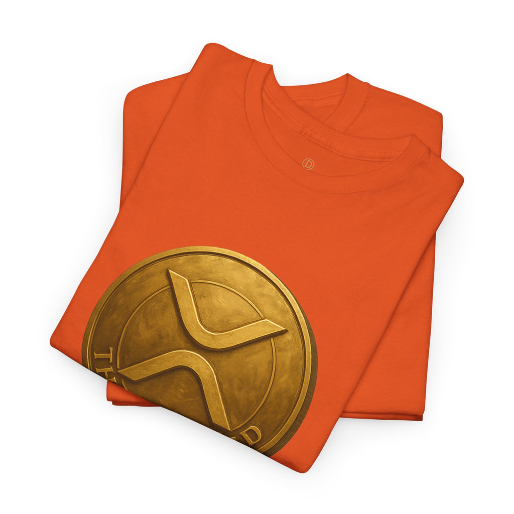 XRP Ledger Trophy T‑Shirt – Gold Ripple Coin on Pedestal Crypto Tee