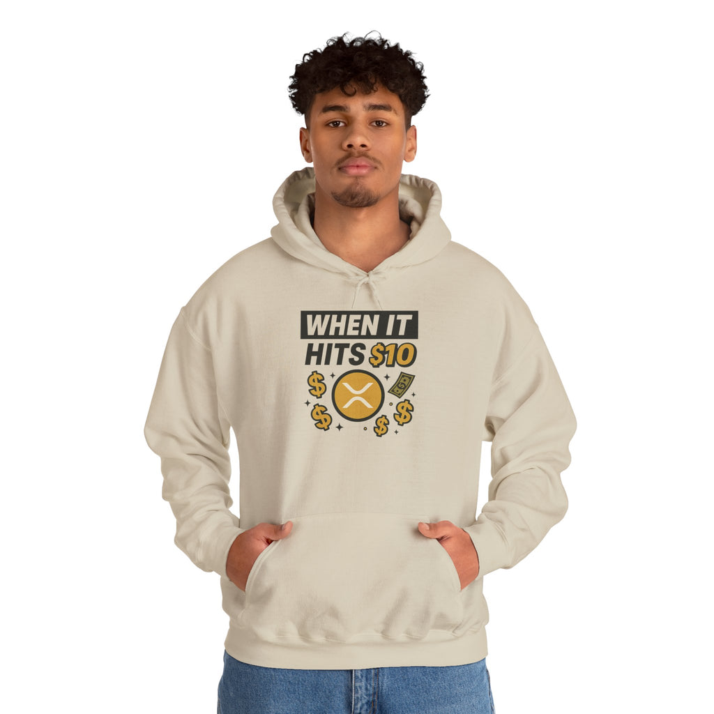 Crypto HODL Hoodie – "When It Hits 10" Funny XRP Coin Sweatshirt