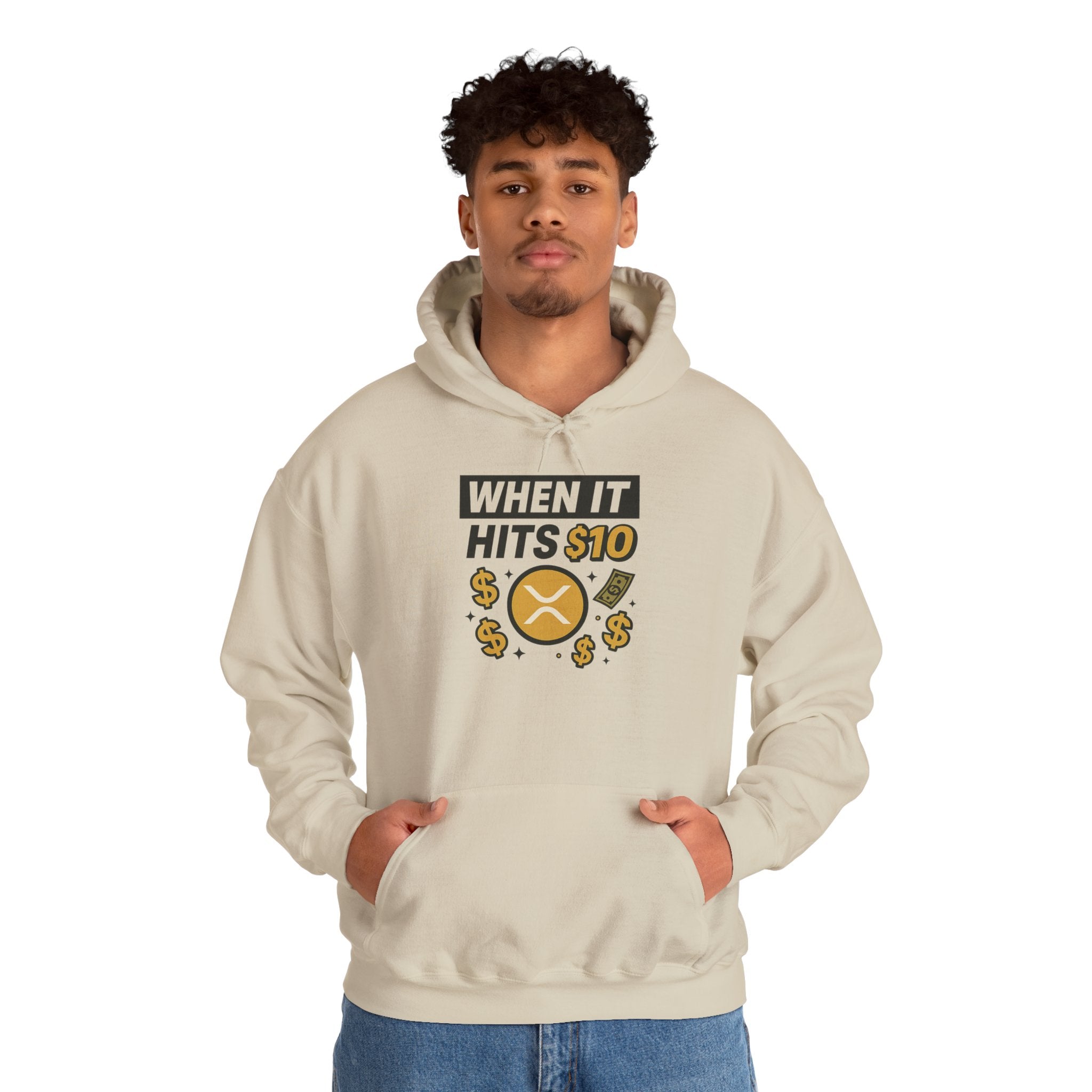 Crypto HODL Hoodie – "When It Hits 10" Funny XRP Coin Sweatshirt