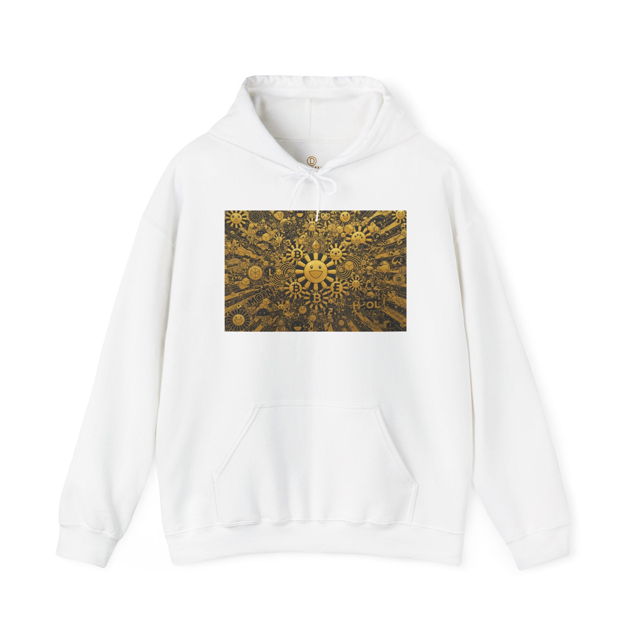 Solar Mandala Hoodie — Golden Sunburst Graphic Pullover