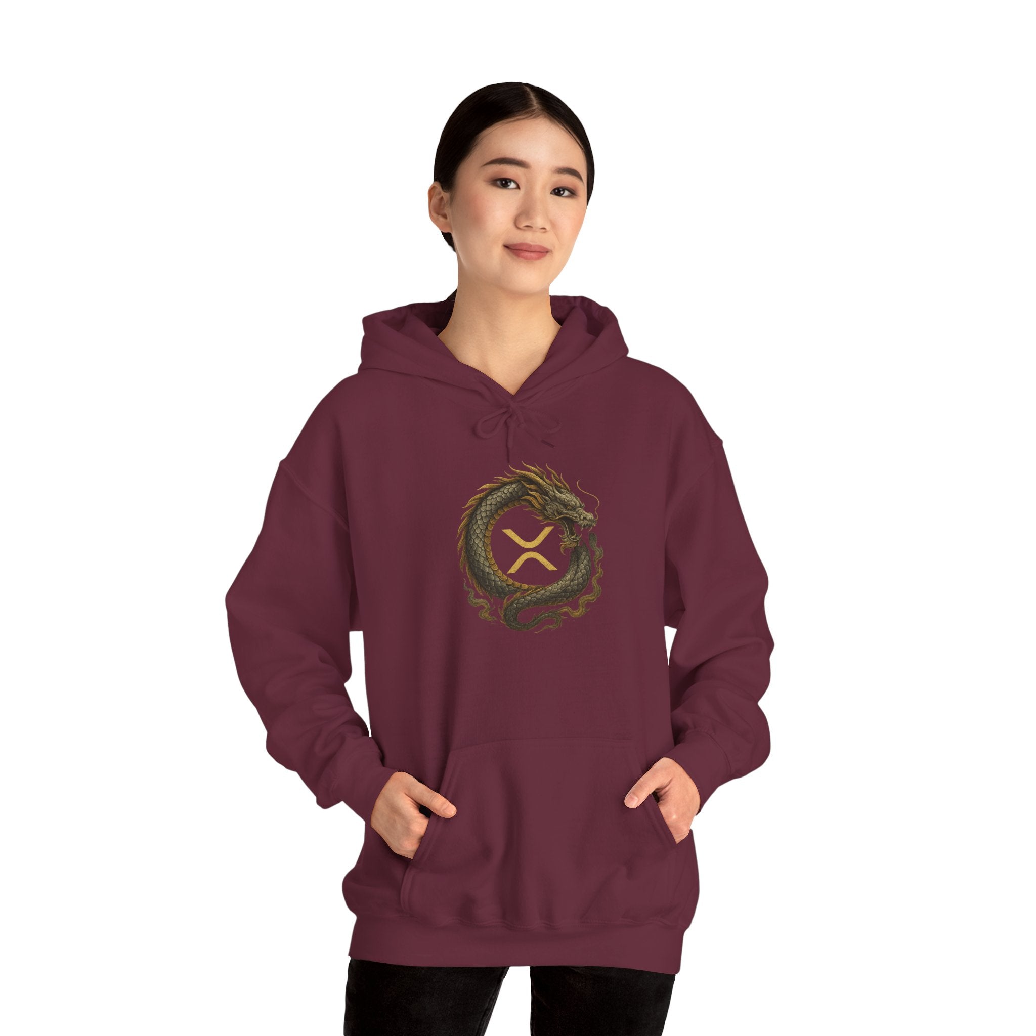 Dragon Ouroboros Hoodie with Ripple Rune — Mythic Symbol Pullover