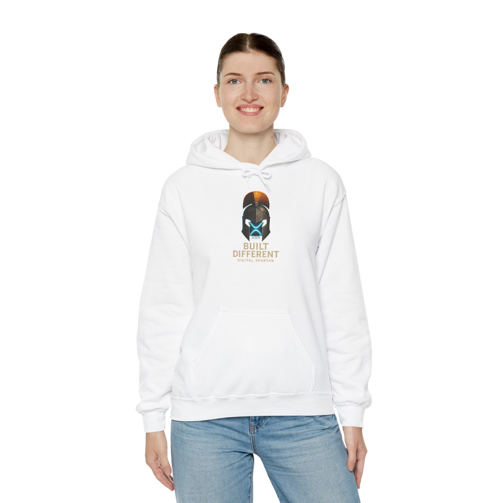 Built Different Hoodie — Futuristic Spartan Helmet Graphic Pullover