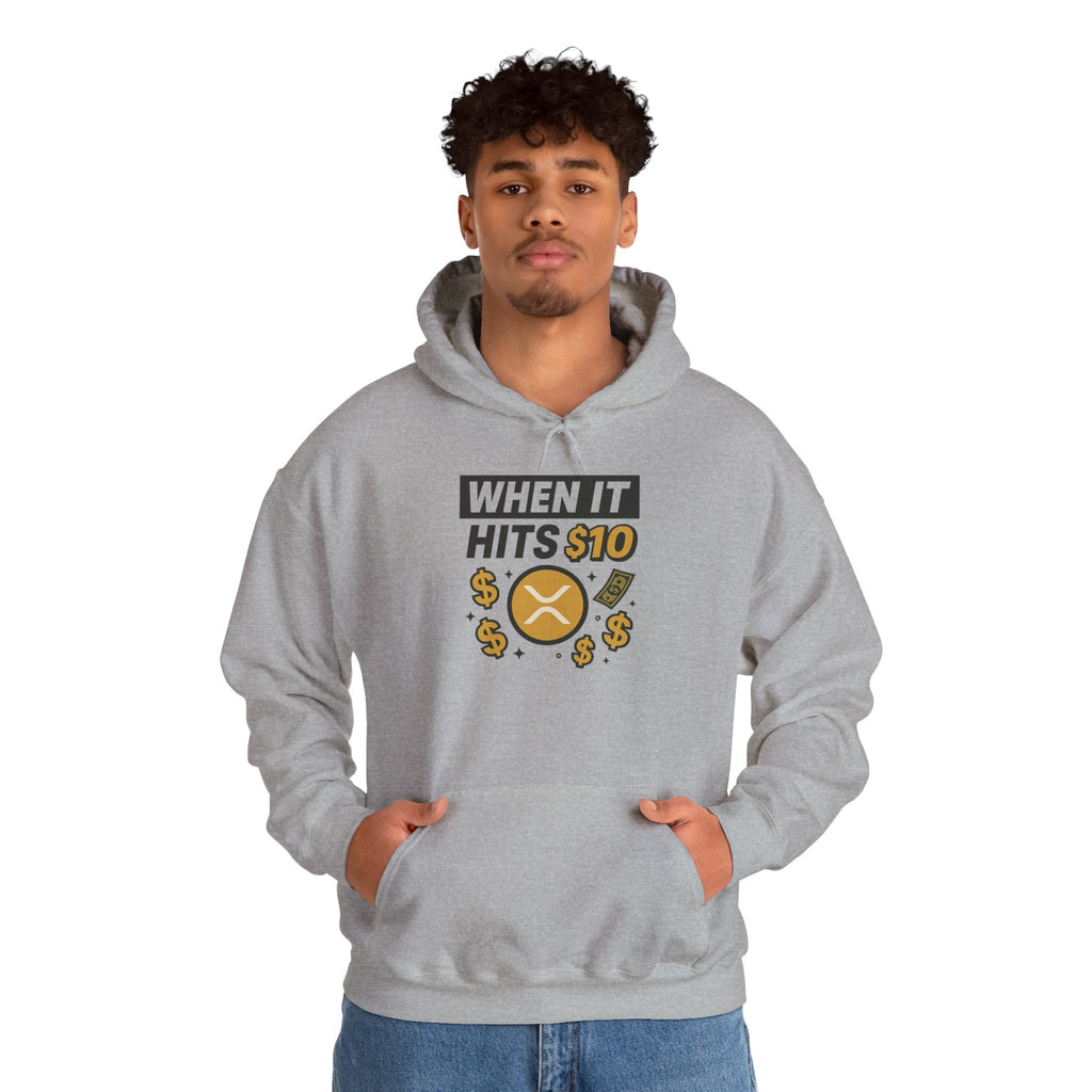 Crypto HODL Hoodie – "When It Hits 10" Funny XRP Coin Sweatshirt
