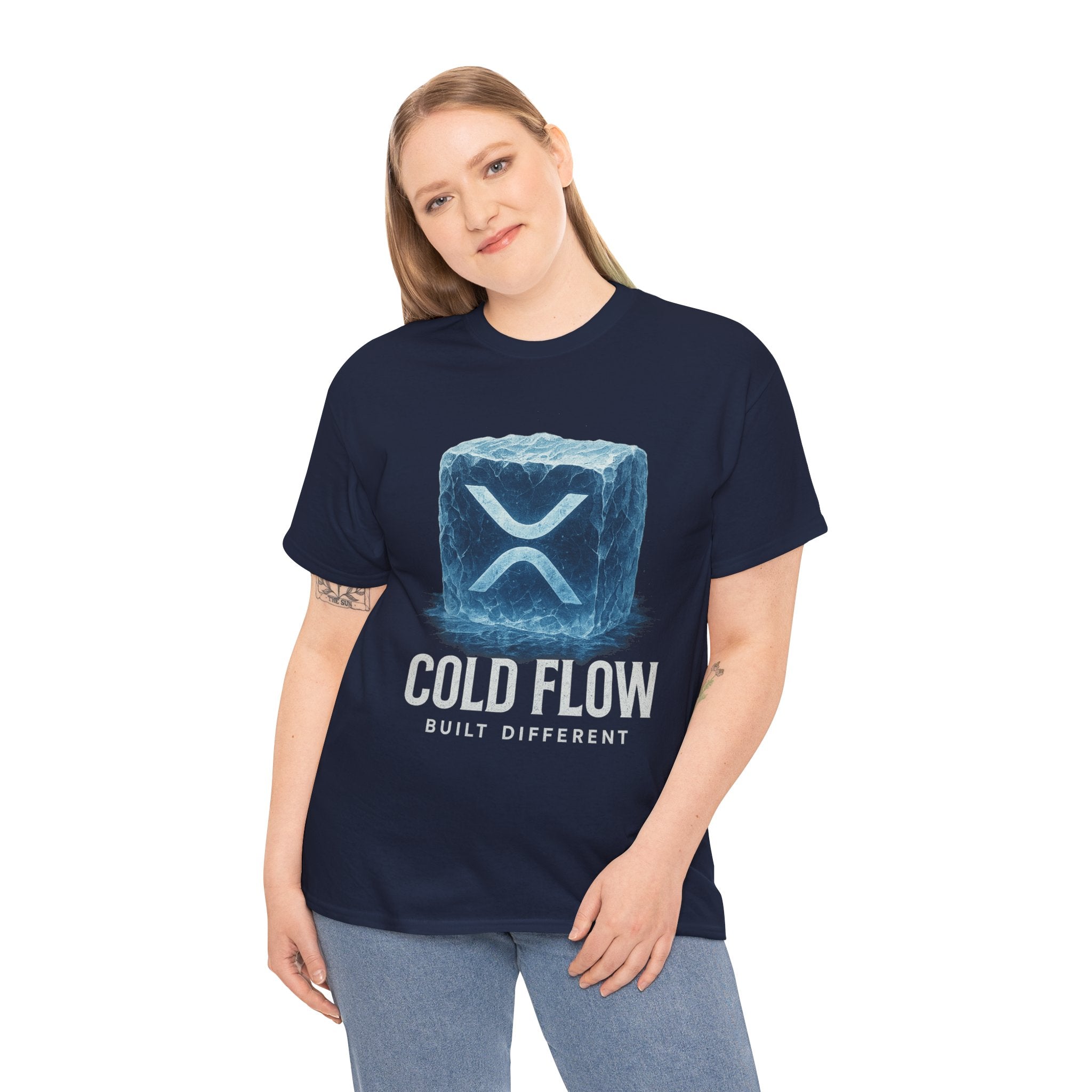 Cold Flow Ripple Logo T‑Shirt — 'Cold Flow: Built Different' Ice Cube Design