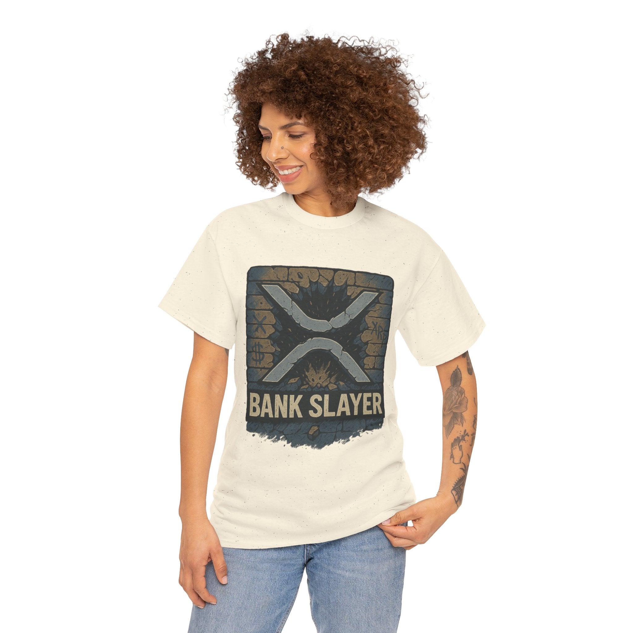 Bank Slayer T‑Shirt — Retro Grunge Crypto XRP Design