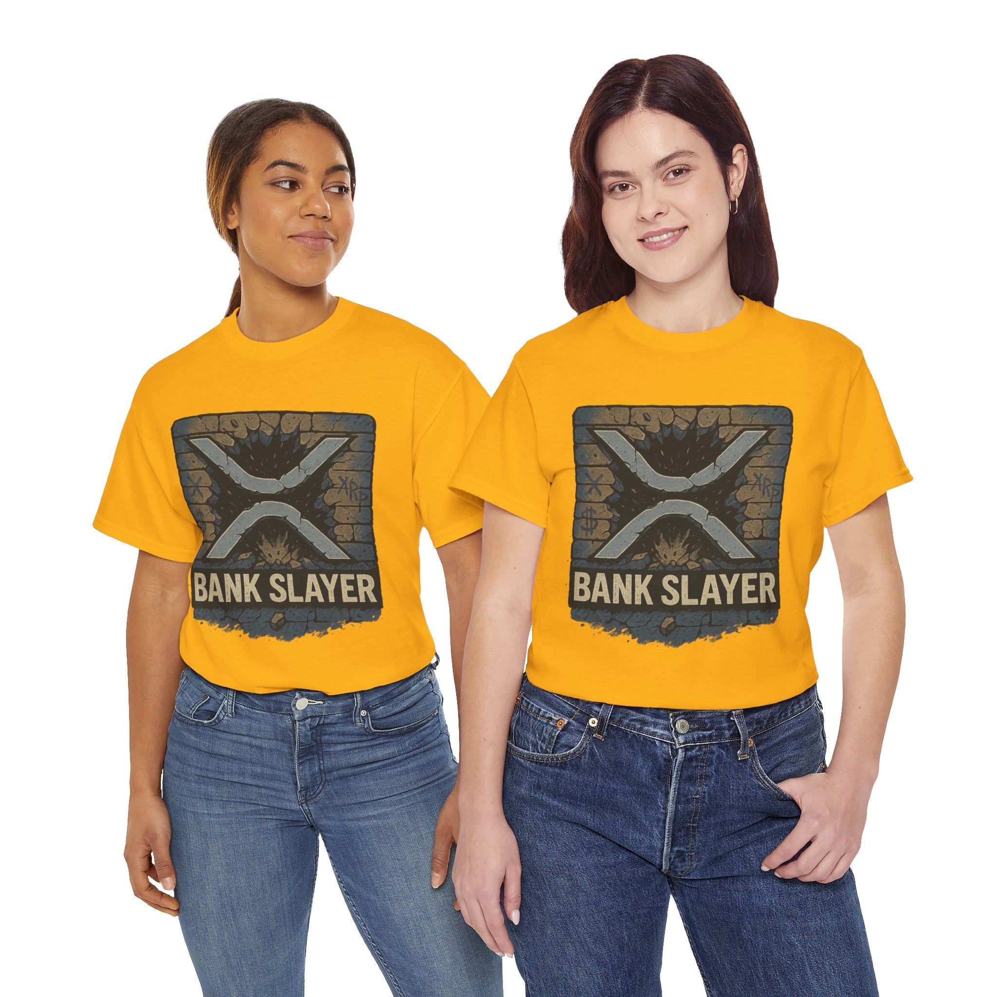 Bank Slayer T‑Shirt — Retro Grunge Crypto XRP Design