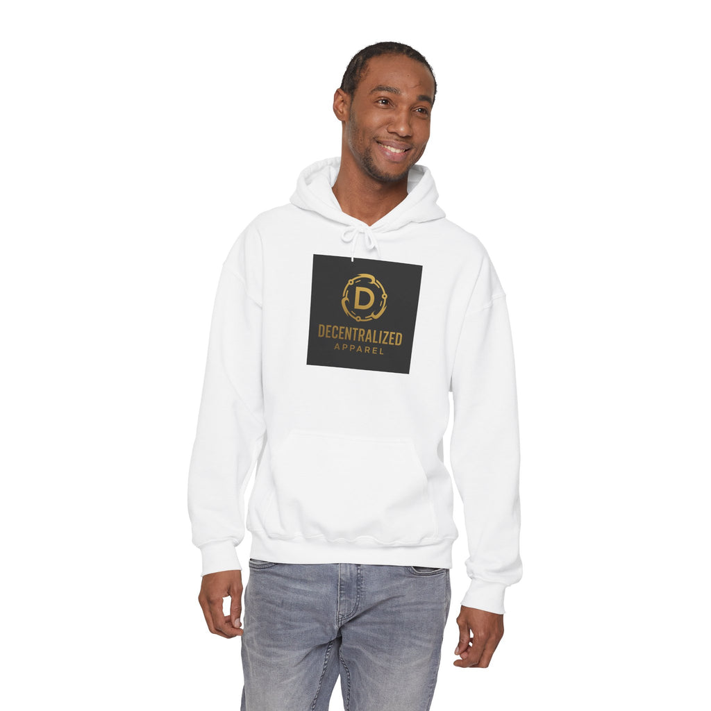 Decentralized Apparel Logo Hoodie – Gold Emblem Streetwear Sweatshirt