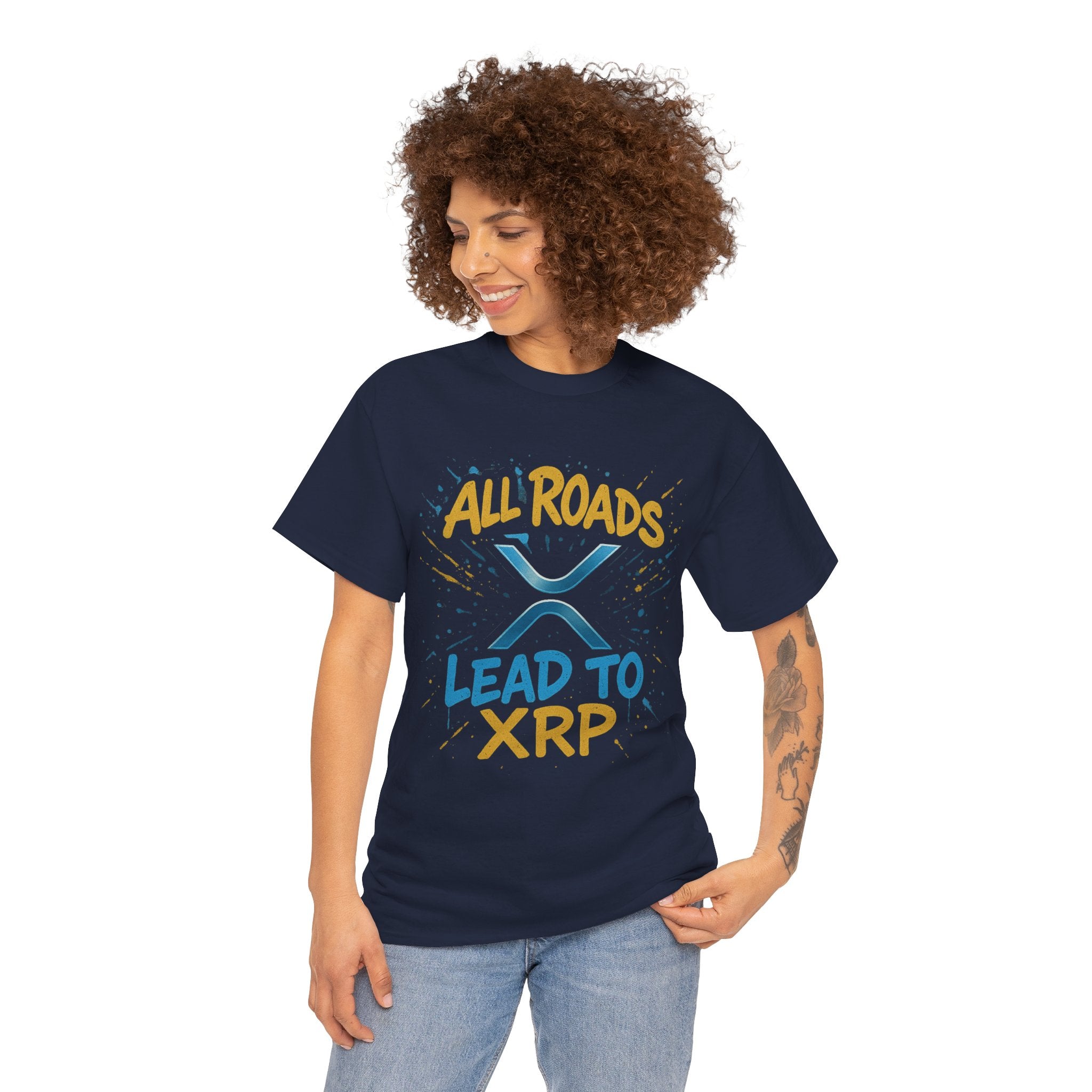 XRP Crypto Tee — "All Roads Lead to XRP" Casual Cryptocurrency Shirt