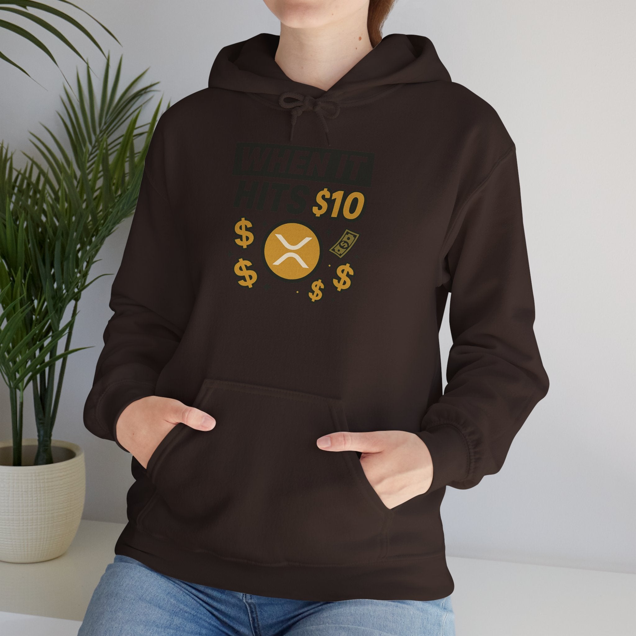 Crypto HODL Hoodie – "When It Hits 10" Funny XRP Coin Sweatshirt