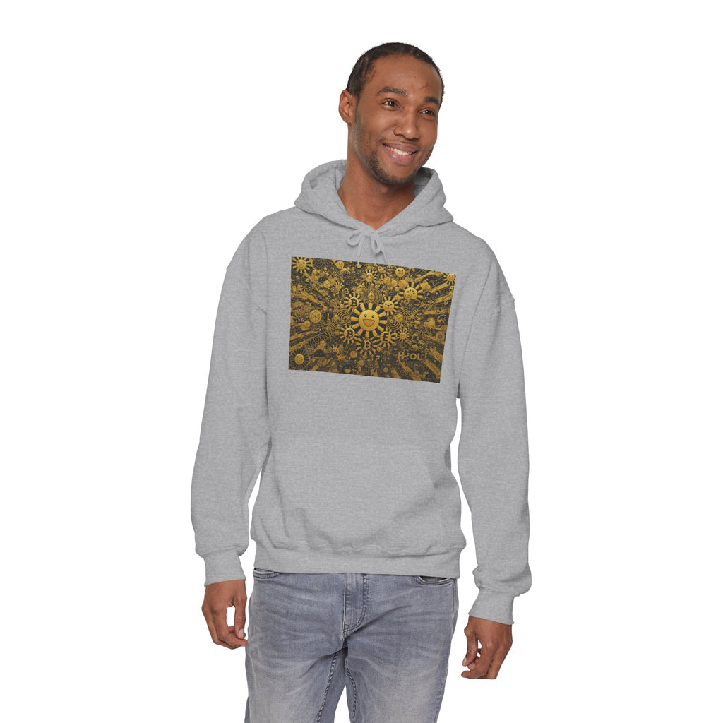 Solar Mandala Hoodie — Golden Sunburst Graphic Pullover