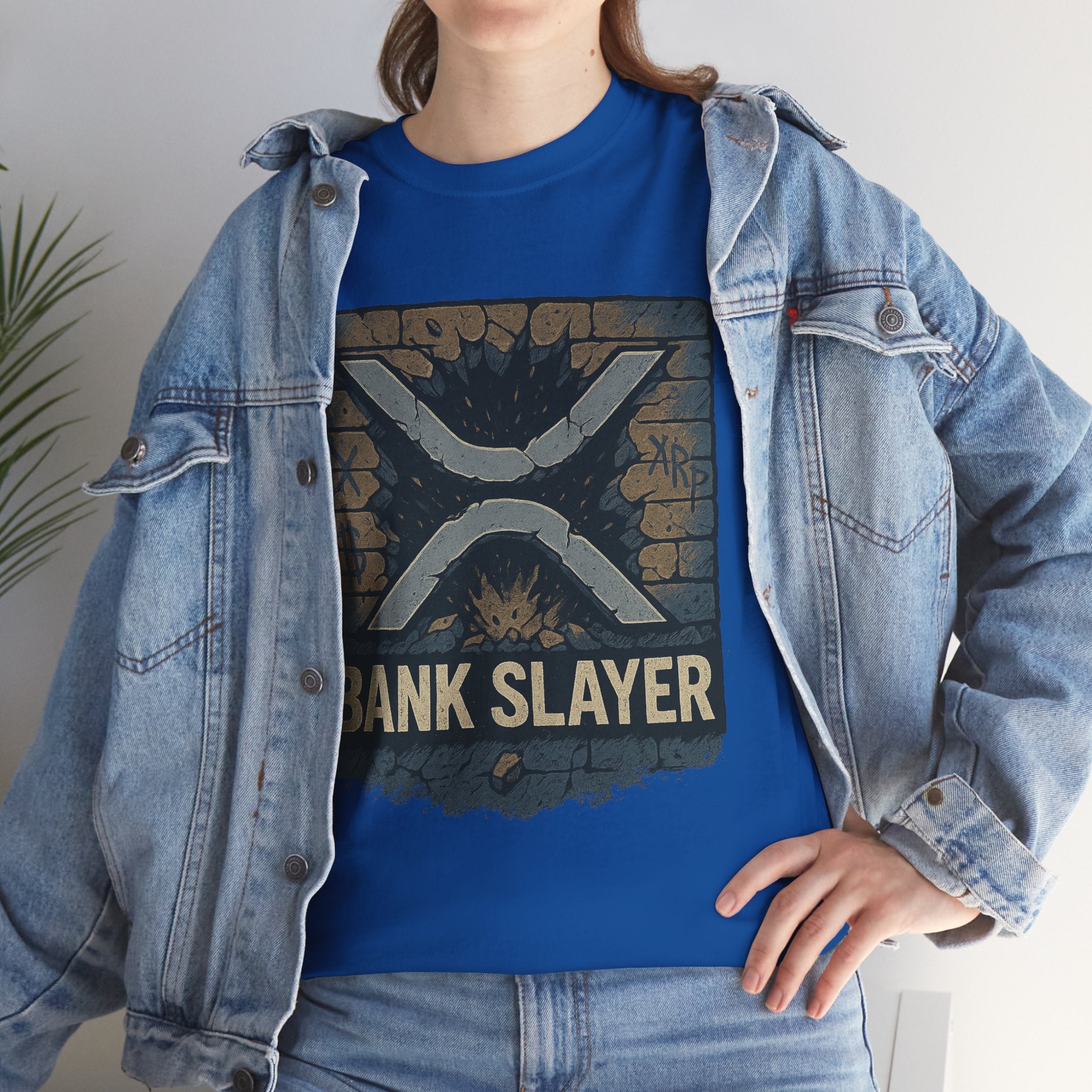 Bank Slayer T‑Shirt — Retro Grunge Crypto XRP Design