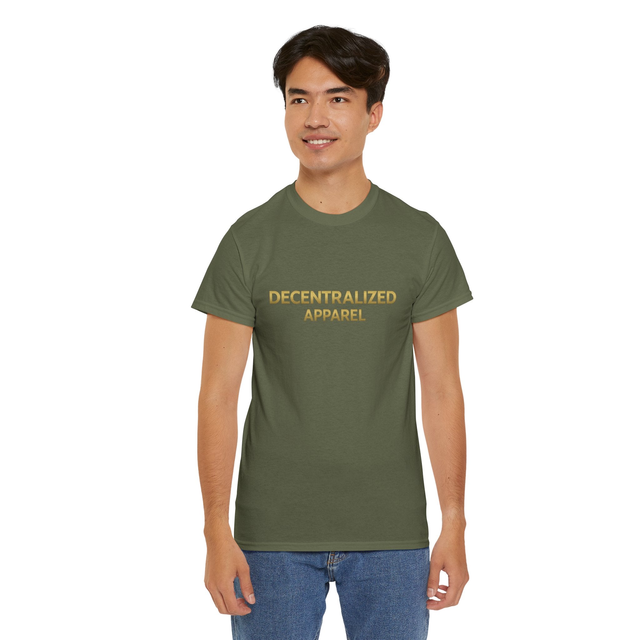 Decentralized Apparel T‑Shirt — Minimal Gold Logo Tee