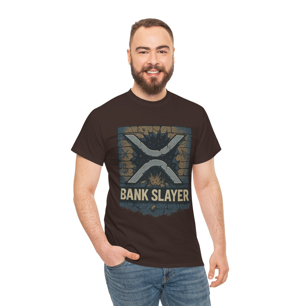Bank Slayer T‑Shirt — Retro Grunge Crypto XRP Design