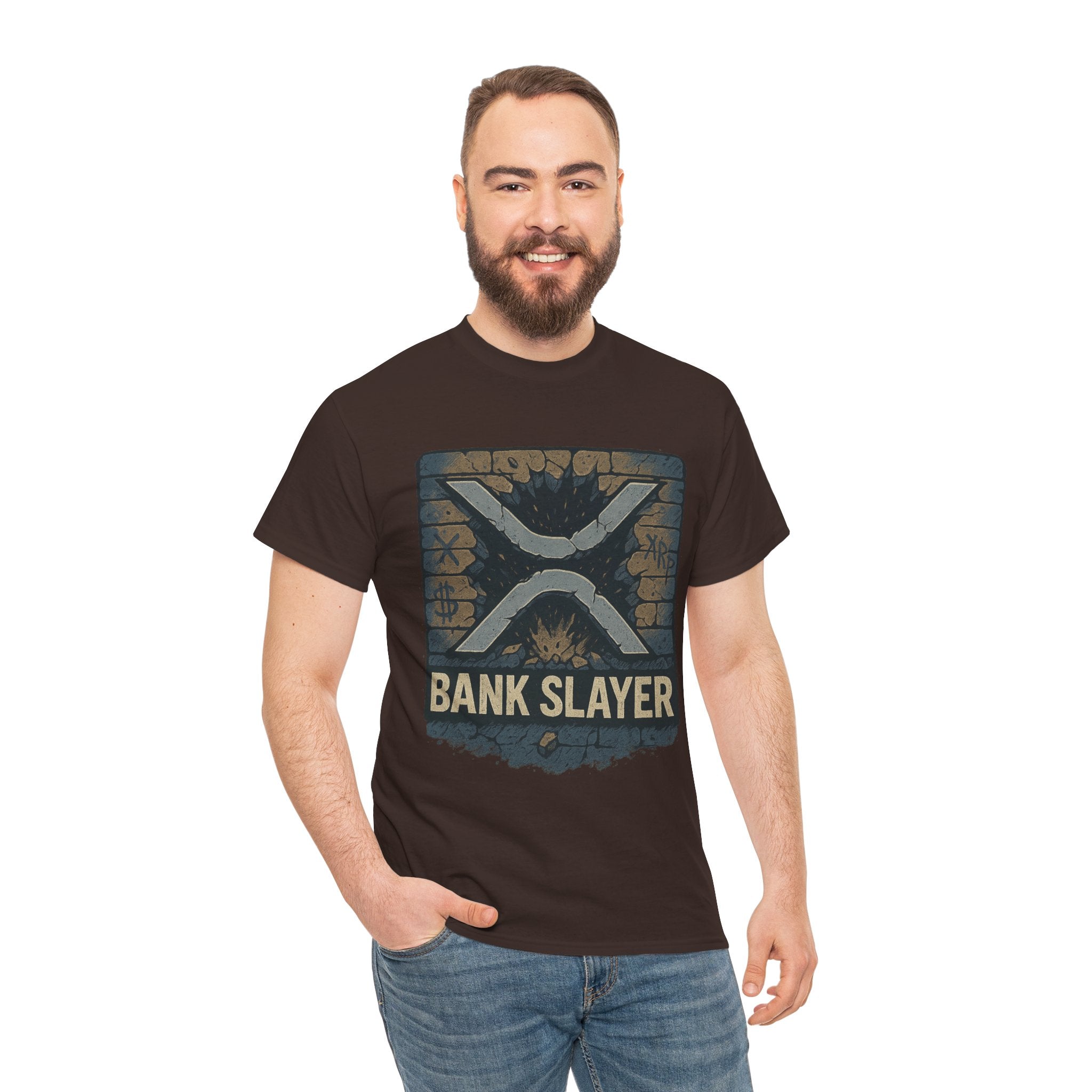 Bank Slayer T‑Shirt — Retro Grunge Crypto XRP Design