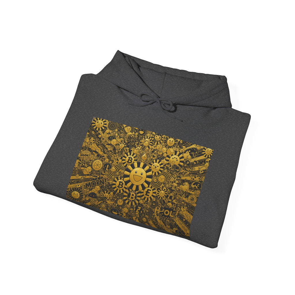 Solar Mandala Hoodie — Golden Sunburst Graphic Pullover