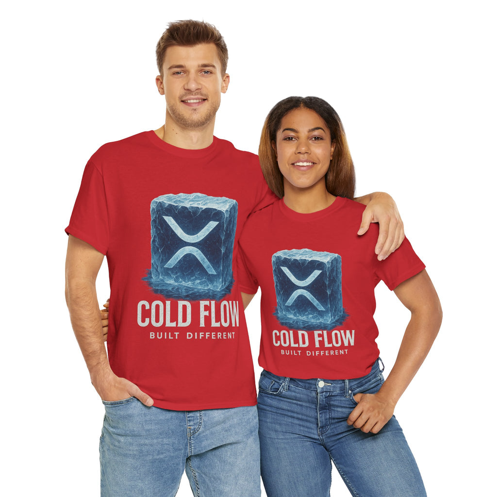 Cold Flow Ripple Logo T‑Shirt — 'Cold Flow: Built Different' Ice Cube Design