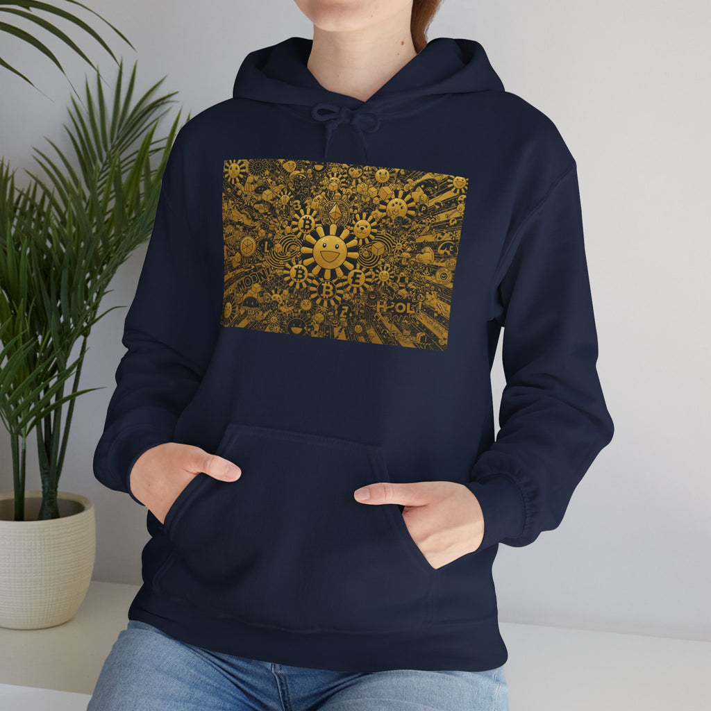 Solar Mandala Hoodie — Golden Sunburst Graphic Pullover