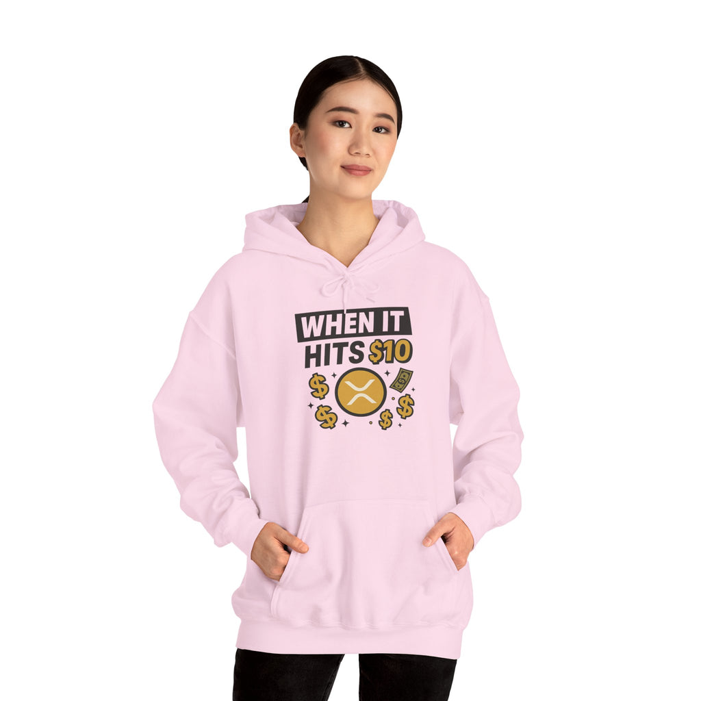 Crypto HODL Hoodie – "When It Hits 10" Funny XRP Coin Sweatshirt