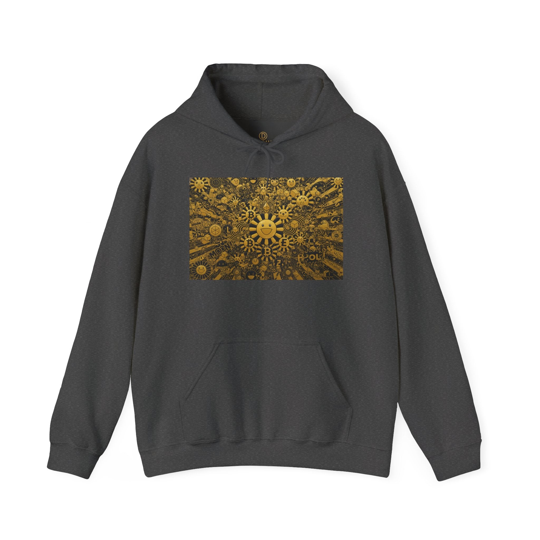 Solar Mandala Hoodie — Golden Sunburst Graphic Pullover
