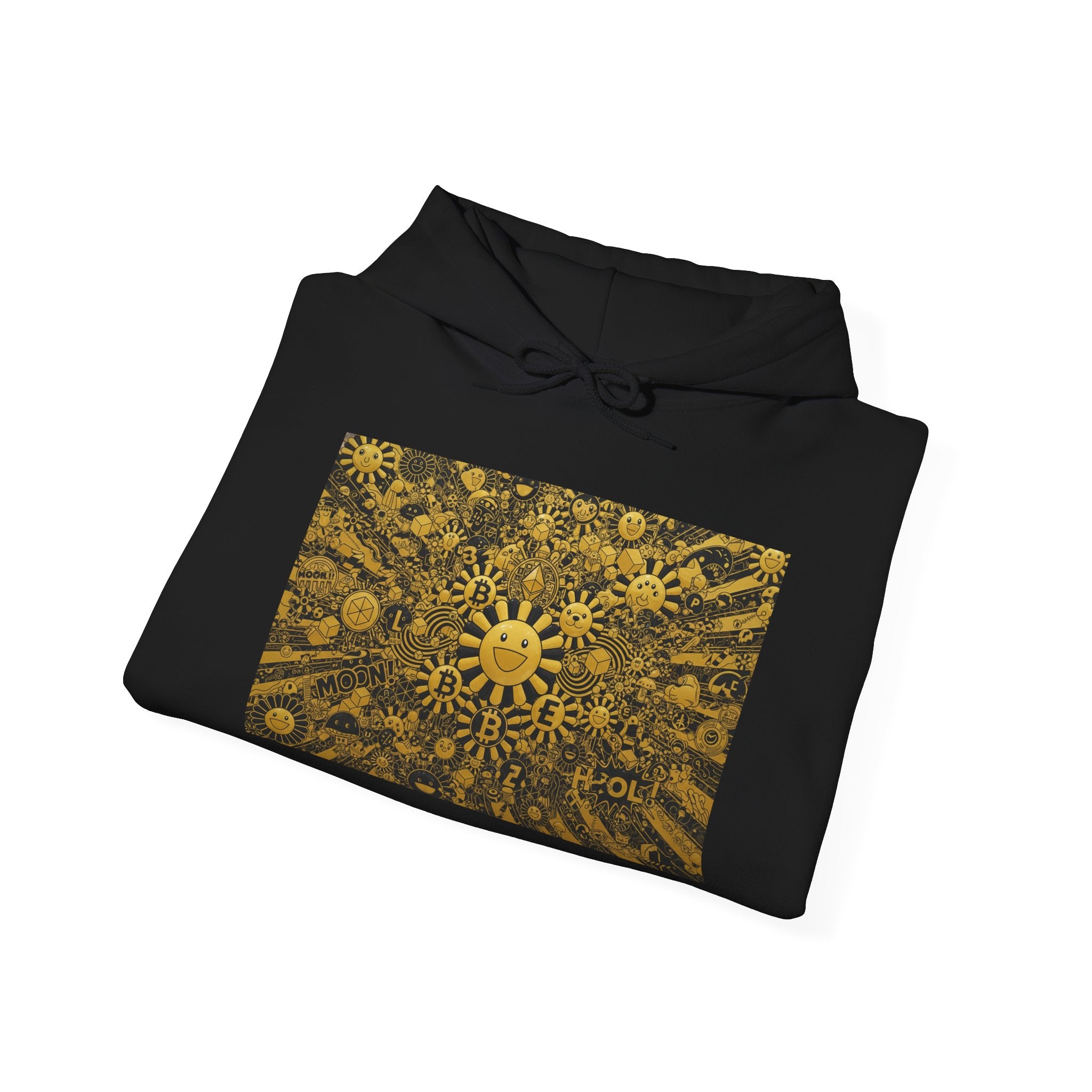 Solar Mandala Hoodie — Golden Sunburst Graphic Pullover