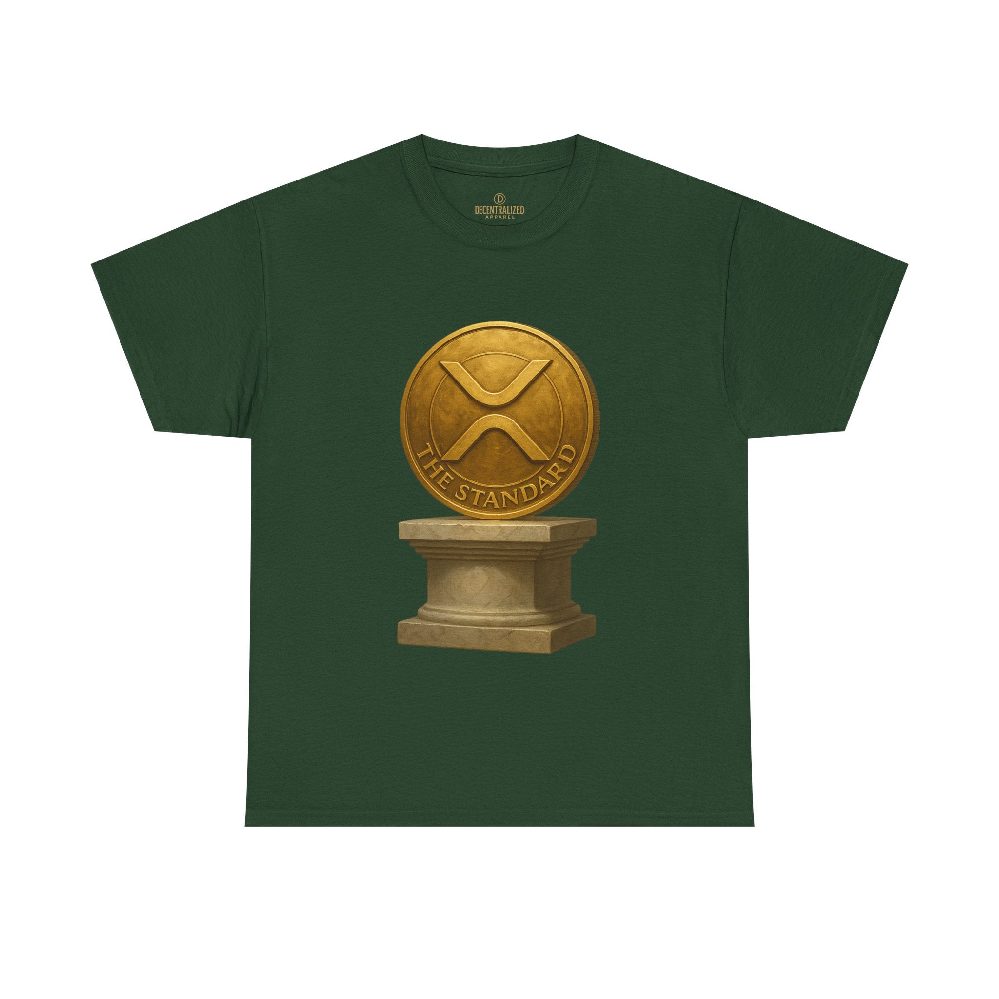 XRP Ledger Trophy T‑Shirt – Gold Ripple Coin on Pedestal Crypto Tee