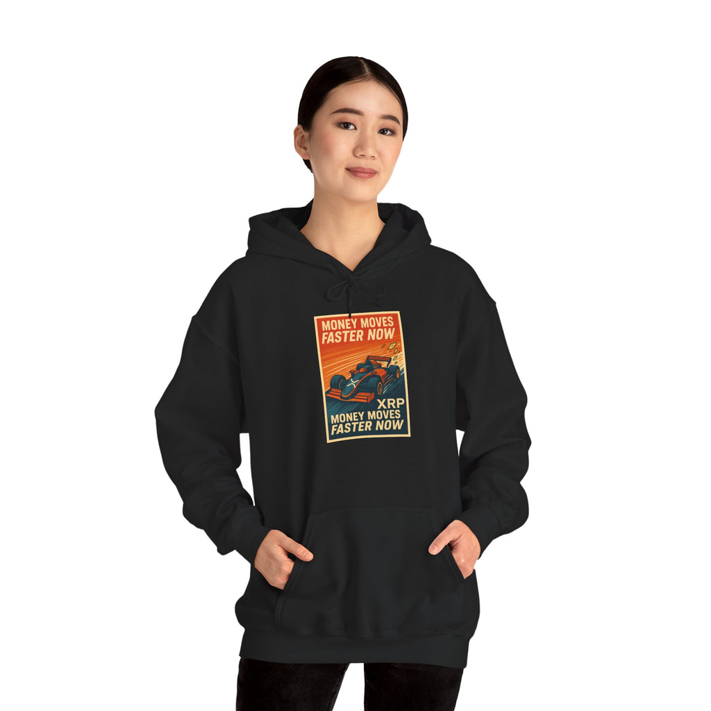 XRP 'Money Moves Faster Now' Hoodie – Crypto Retro Graphic Pullover