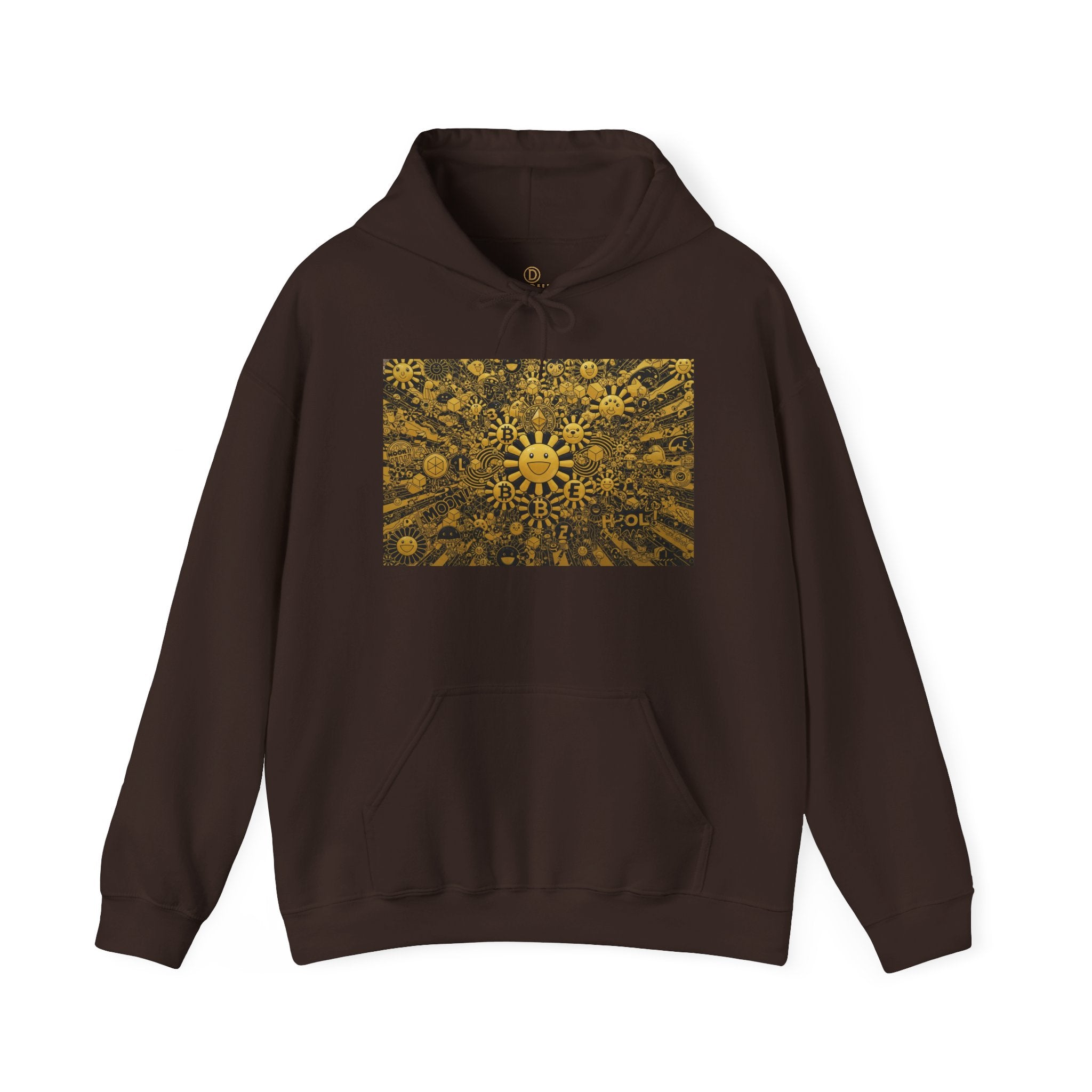 Solar Mandala Hoodie — Golden Sunburst Graphic Pullover