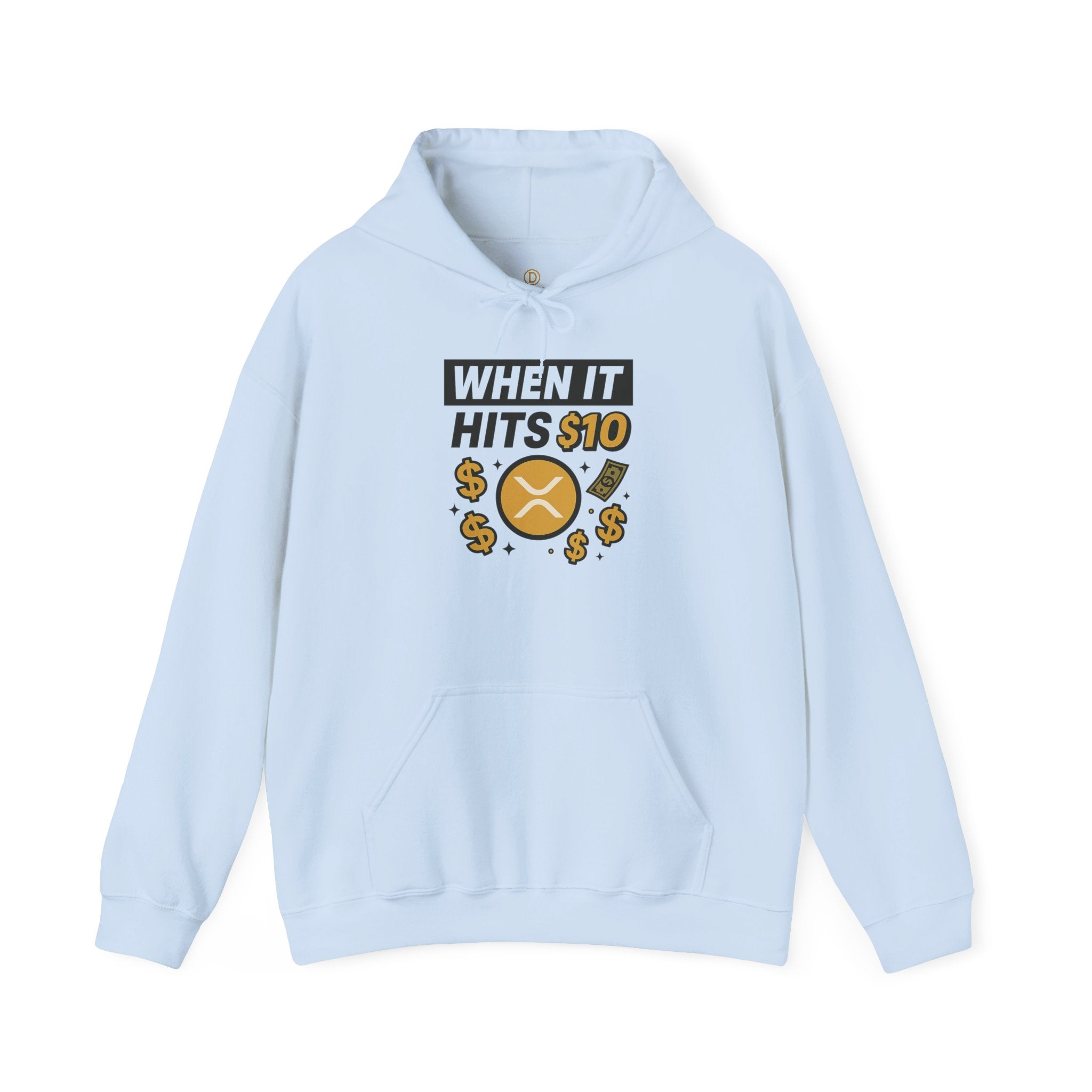 Crypto HODL Hoodie – "When It Hits 10" Funny XRP Coin Sweatshirt