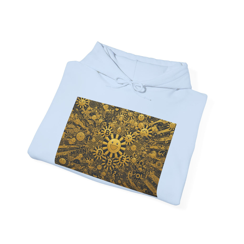 Solar Mandala Hoodie — Golden Sunburst Graphic Pullover