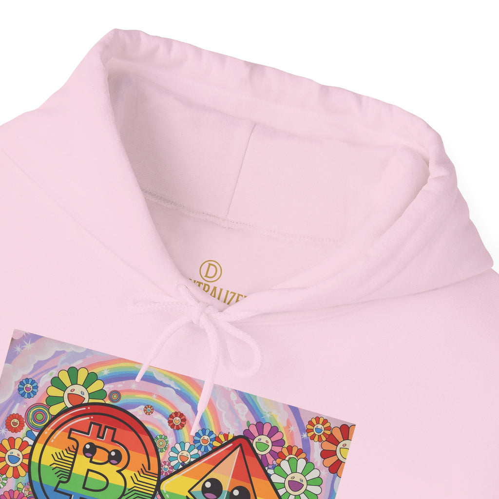 Crypto Flower Power Hoodie — Bitcoin & Ethereum Psychedelic Design