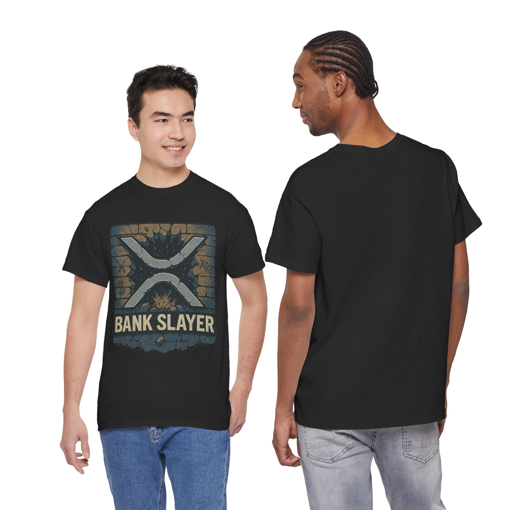Bank Slayer T‑Shirt — Retro Grunge Crypto XRP Design