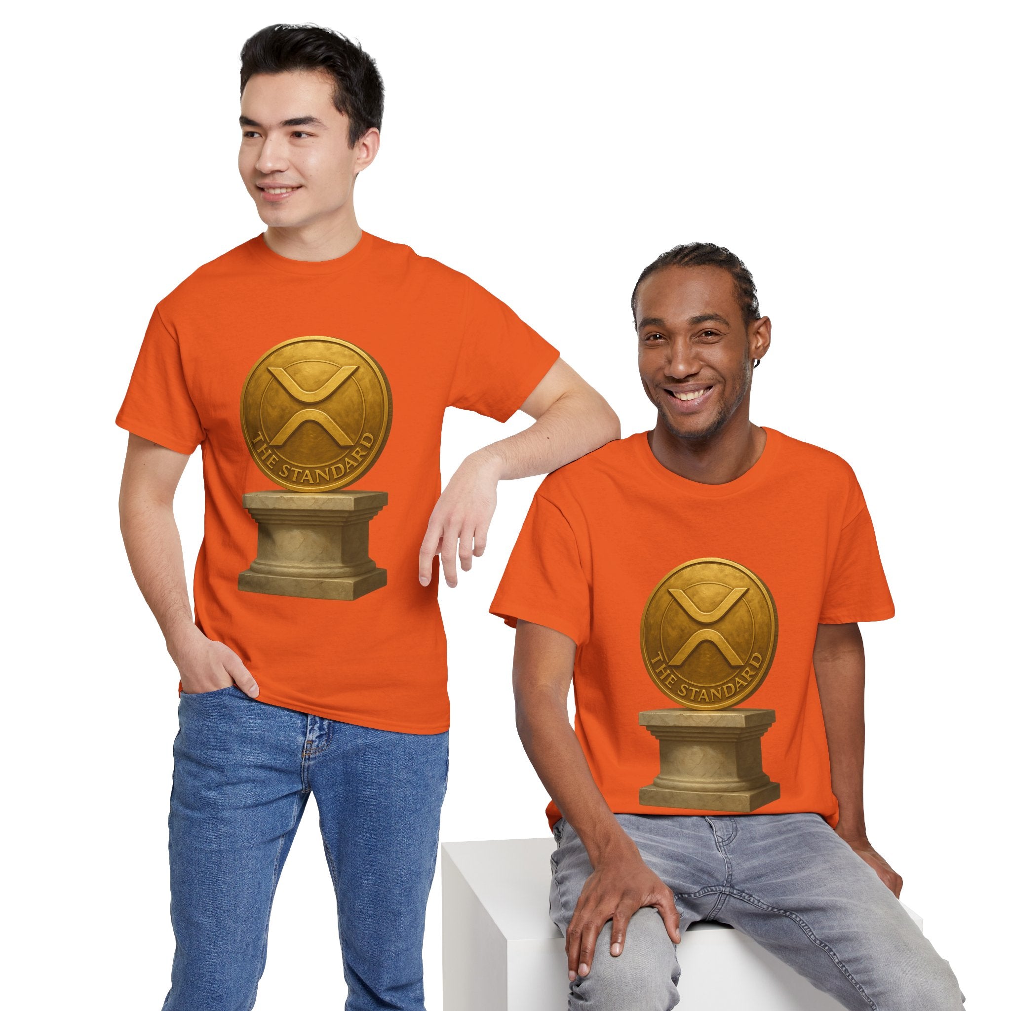 XRP Ledger Trophy T‑Shirt – Gold Ripple Coin on Pedestal Crypto Tee