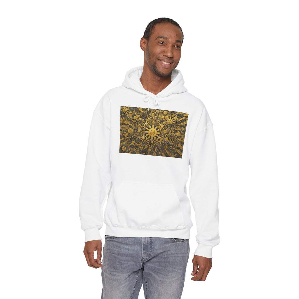 Solar Mandala Hoodie — Golden Sunburst Graphic Pullover
