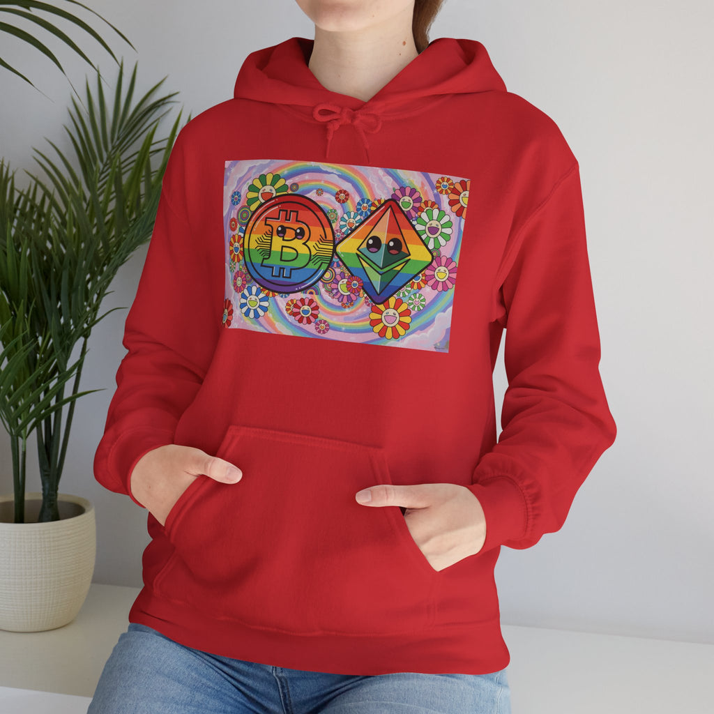 Crypto Flower Power Hoodie — Bitcoin & Ethereum Psychedelic Design