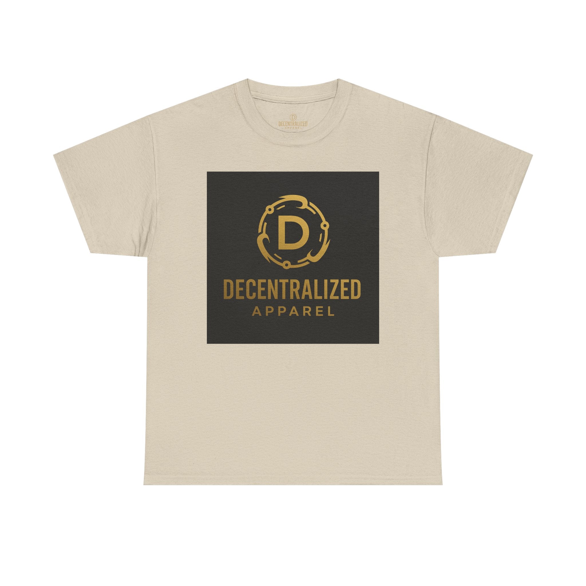 Decentralized Apparel Logo Tee — Gold Emblem Cotton T-Shirt